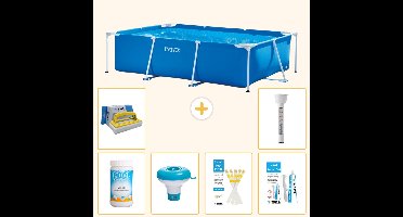 Intex Rechthoekig Frame Zwembad - 300 x 200 x 75 cm - Blauw - Inclusief Chloor - Chloordrijver - Testrips - Reparatiesetje - Scrubborstel - Thermometer - 7-delig