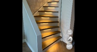 Trapverlichting led bewegingssensor set - Led strips 50 cm met warm wit licht - Set in aluminium profiel voor max. 16 treden - Bedienen via dimmer