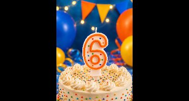 Verjaardagstaart kaarsje – Cijfer 6 - Cijferkaars met stippen - oranje - Happy Birthday kaars – verjaardags kaars – gekleurde kaarsje – taartdecoratie – feest - taartversiering – feestartikel – verjaardagscadeau - taartaccesoires