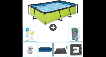 EXIT Rechthoekig Lime Frame Zwembad - 300 x 200 x 65 cm - Inclusief Pomp - Afdekzeil - Solar Mat - Vloertegels - 7-delig