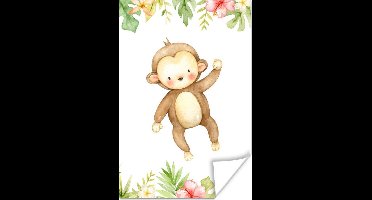 Poster Aap - Bloemen - Jungle - 20x30 cm