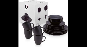 vtwonen - Basic - voor 4 Personen - Serviesset - Zwart - Porselein - Servies