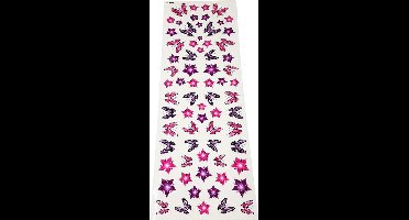 Non-branded Fietsstickers Bloemen En Vlinders Meisjes Paars 75-delig