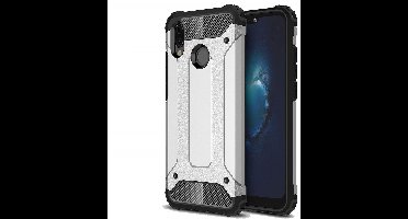 Ntech Hoesje Geschikt voor Huawei P20 Lite (2018) Dual layer Armor Hoesje - Zilver