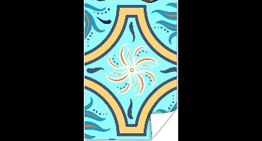 Poster Bloem - Bladeren - Kader - Blauw - 20x30 cm