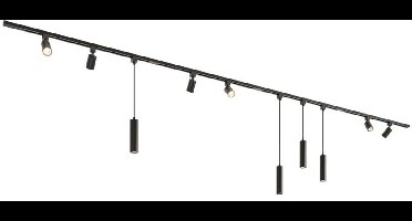 HOFTRONIC railverlichting pakket recht – 4 meter – 6 railspots gu10 dimbaar – aluminium zwart – ip20 – modulair – 230v – railverlichting woonkamer keuken plafond