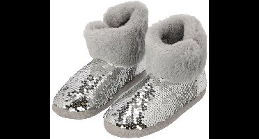 Apollo kindersloffen - pailletten - zilver - pantoffels - met antislip - voor kinderen 33-34