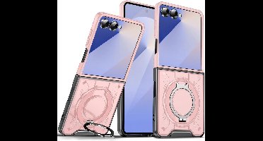 Hoesje Geschikt voor Samsung Galaxy Flip 7 hoesje Rose Goud - backcover met Met Draaibare Ring Houder