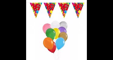 Folat Verjaardag 16 jaar feestartikelen set - 50x ballonnen - 2x leeftijd print vlaggenlijnen