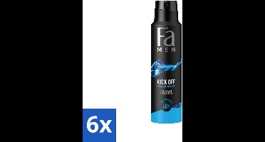 6 x Fa Men - Deodorant Lichaamsspray - Kick-Off - Verfrissend - 48 uur Bescherming - 150 ml - Deodorant Spray - 48 Uur Bescherming - Aluminiumvrije Deodorant - Verfrissend Deodorant - Huidvriendelijk Deodorant