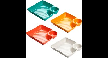 TRANKIELO® – Praktische Snackborden Set van 4 – Snackschalen met Geïntegreerde Dipschaal – Multifunctionele Serveerschalen – Ideaal voor Voorgerechten, Snacks, Noten en Gedroogd Fruit