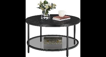 FurnStar – Salontafel – Woonkamertafel met glasplaat – Moderne banktafel met veel opbergruimte – Eenvoudige montage – 80x44,5 cm -Marmerzwart/Inktzwart –