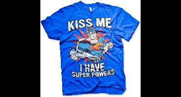 DC Comics Superman Heren Tshirt -L- Kiss Me - I Have Super Powers Blauw