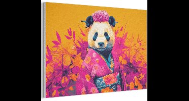 Akoestisch wandpaneel 90x60 cm - Vilt schilderij Kimono - Roze - Panda - Bloemenkroon - Akoestische panelen - Geluidsdempende wanddecoratie - Geluidsisolatie woonkamer - Muurdecoratie geluidspanelen