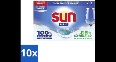 10 x Sun - Vaatwastabletten - All-in-1 Neutraal - 19 tabletten - Vaatwasmiddel - Vaatwastablet - Vaatwasmiddel Neutraal - Vaatwasmiddel All-in-1 - Vaatwasmiddel Effectief
