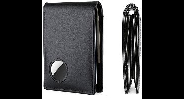 Slanke RFID-blokkerende portemonnee met AirTag-houder - Herenportemonnee van leer met twee vouwen