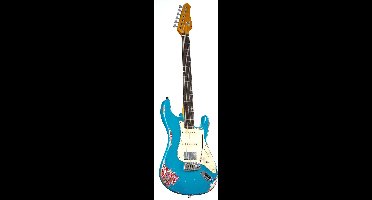 Fame Custom ST HSS RW Worn Aqua over Paisley - ST-Style elektrische gitaar