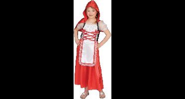 Funny Fashion - Roodkapje Kostuum - Boeren Roodkapje - Meisje - Rood - Maat 98 - Carnavalskleding - Verkleedkleding