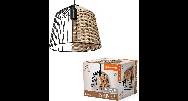 LEDVANCE Decor Cage Bell hanglamp in industriële stijl, zwart/bruin, kooibehuizing van metaal en rotan, E27-fitting, 260 mm diameter, eenvoudige montage, lichtbron niet inbegrepen.