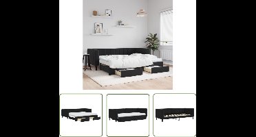 vidaXL Tweepersoons Bed - Slaapbank - Slaapbank met onderschuifbed en lades 90x200 cm fluweel zwart - Zwarte Meubels - Designmeubel - Lounge Sofa