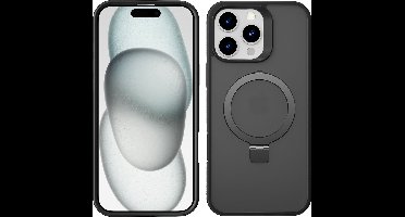 Hoesje Geschikt voor iPhone 15 Plus Magsafe hoesje Zwart - Mat Transparant hard case - Magnetic Ring Houder hoesje
