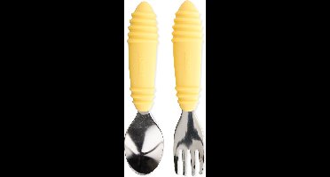Bumkins - kinderbestek 2-delig, lepel en vork - rvs en siliconen - geel