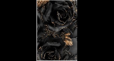 Poster 20x30 cm - Rozen - Zwart - Bloemen - Goud - Posters - Kamer decoratie - Wanddecoratie woonkamer - Muurdecoratie slaapkamer
