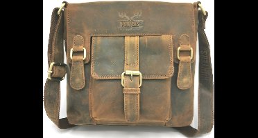 Hunters Leren Schoudertas - Crossbody tas - Vintage - Roestbruin - (bxhxd) ca. 24,5cm x 22,5cm x 6,5cm