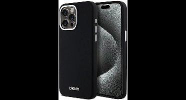 DKNY - Vloeibaar - siliconen klein metalen logo MagSafe hoesje voor iPhone - 14 - Pro - Max - Zwart