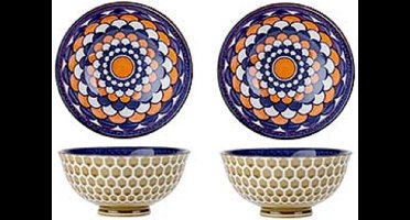 Oosterse serveerschaal - 2x - rond - 12 cm - porselein - soepkom - diep bord - Serveerschalen - Salade serveren - Saladeschaaltjes