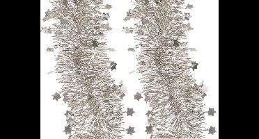 Decoris kerstslingers - 4x - licht champagne - 270 x 10 cm - tinsel/folie - sterren - lametta slingers
