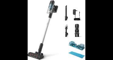 Philips Steelstofzuiger Met Dweilfunctie XC3133/01 - Draadloos - Zuigmond met LED verlichting - Zonder Zak - Handstofzuiger - Alle Vloertypen - Matzwart