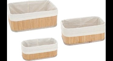 Cepewa Kast/badkamer opbergmandjes - set 3x stuks - bamboe hout met hoes - in 3 formaten - organiser manden
