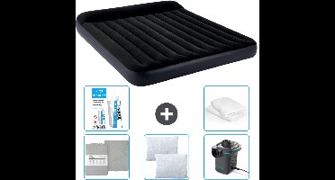Intex Luchtbed - 2-Persoons - 183 x 203 x 25 cm - Donkerblauw - Inclusief Hoeslaken - Kussen - Pomp - Reparatieset en Kussenbeschermer
