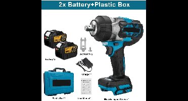 Slagmoersleutel - Slagschroevendraaier - Slagmoersleutel - Brushless - Krachtige Draadloze Slagmoersleutel - Inclusief 2 Accu’s en Plastic Opbergkoffer - 2800N.M