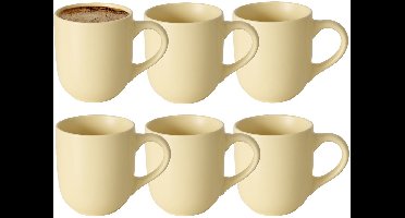 Boltze Koffiemokken Paris - 8x stuks - Keramiek - pastel geel - 300 ml - 8 x 10 cm