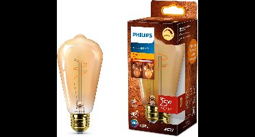 Philips Vintage LED - Dimbare lamp - 25W - Extra warmwit licht: 1800K - E27 fitting - Amberkleurig glas - Lampvorm Edison: ST64