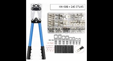 Krimptang - Krimptang voor accukabelschoenen 6-50mm met - 240-delige set buiskabelschoenen - Verstelbare Europese grote krimptang Set - koperen en aluminium neusklemtangen