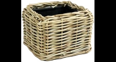 Van Der Leeden Planten/bloemen mand - vierkant - rotan - gevlochten riet - 25 x 25 x 18 cm - drypot