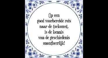 Tegeltje met Spreuk (Tegeltjeswijsheid): Op een goed voorbereide reis naar de toekomst, is de kennis van de geschiedenis onontbeerlijk! + Kado verpakking & Plakhanger