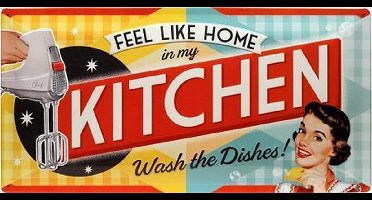 Feel like Home in my Kitchen Metalen wandbord in reliëf 25 x 50 cm.