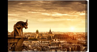 Schilderijkoning - Canvas Schilderij Zonsondergang In Parijs - 120 x 80 cm
