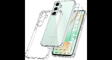 Hoesje geschikt voor Samsung Galaxy S24 FE Hoesje transparant - Anti Shock silicone hoesje Galaxy S24 FE case met 2 Pack Screenprotector tempered glass voor Samsung S24 FE