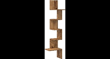 vidaXL - Hoekwandschap - 32x32x127,5 - cm - bewerkt - hout - oud - houtkleurig