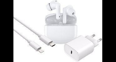 Cazy Earbuds Bundel - Draadloze Oordopjes met Noise Cancelling + 20W USB-C Oplader + USB-C naar Lightning Kabel