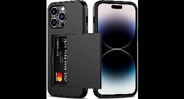 Hoesje Geschikt voor iPhone 14 Pro Max Hoesje Zwart - shockproof Backcover met pasjeshouder - Ruimte voor 2 pasjes