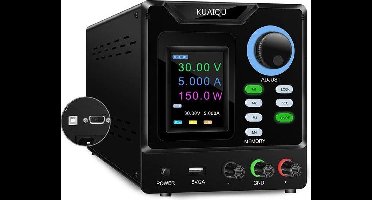Kuaiqu - Voeding - Omvormer - Instelbare DC-spanningsregelaar - Dual-Channel variabele DC-voeding - 30V - 10A - 300W - 232-poorts - AC 220V - Zwart