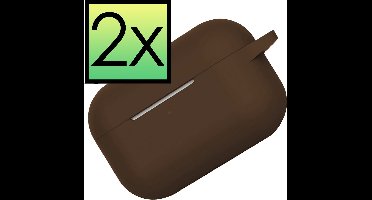 Hoes - 2 Stuks - Geschikt voor Apple Airpods Pro - Siliconen Hoesje met Clip - Silicone Case Cover - Bruin