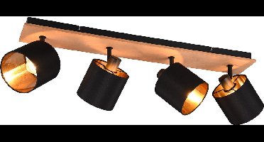 REALITY TOMMY Spot - Houtkleur - excl. 4 x E14 - Rechthoek - Zwart-goud