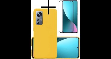 Hoesje - Met Screenprotector - Geschikt voor Xiaomi 12 - Sterk & Shockproof - Back Cover - Siliconen Case - Telefoon Hoes - Geel